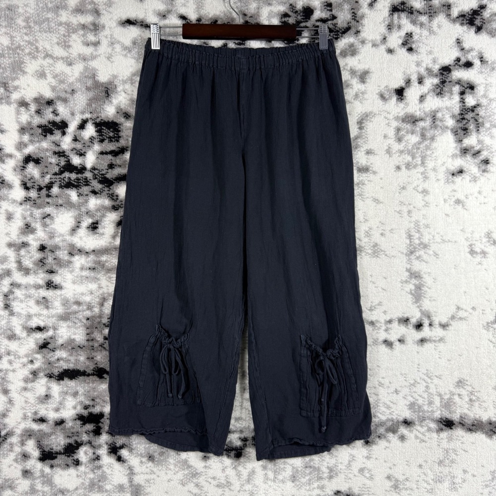 Oh My Gauze Black Gauze Pants Womens Size‎ 1 Drawstring Pockets Cropped Casual